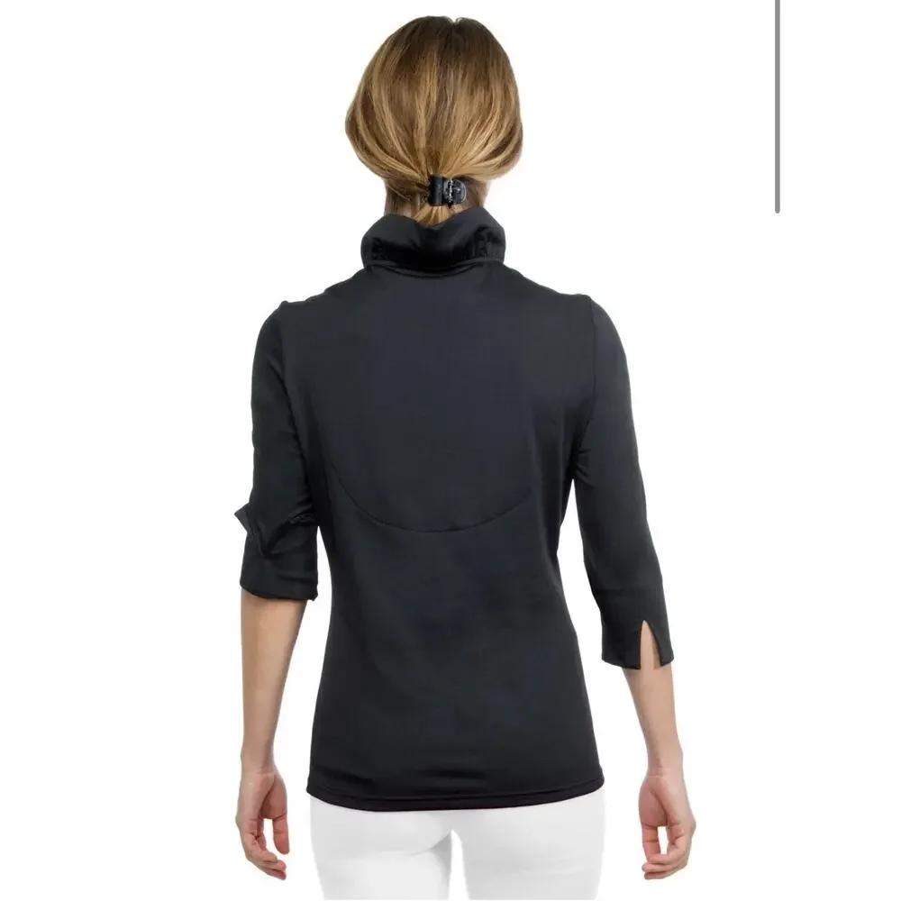 GRETCHEN SCOTT Jersey Ruffneck 3/4 Sleeve Top Black Ruffle Soft Stretch XXL/16 - Picture 6 of 12
